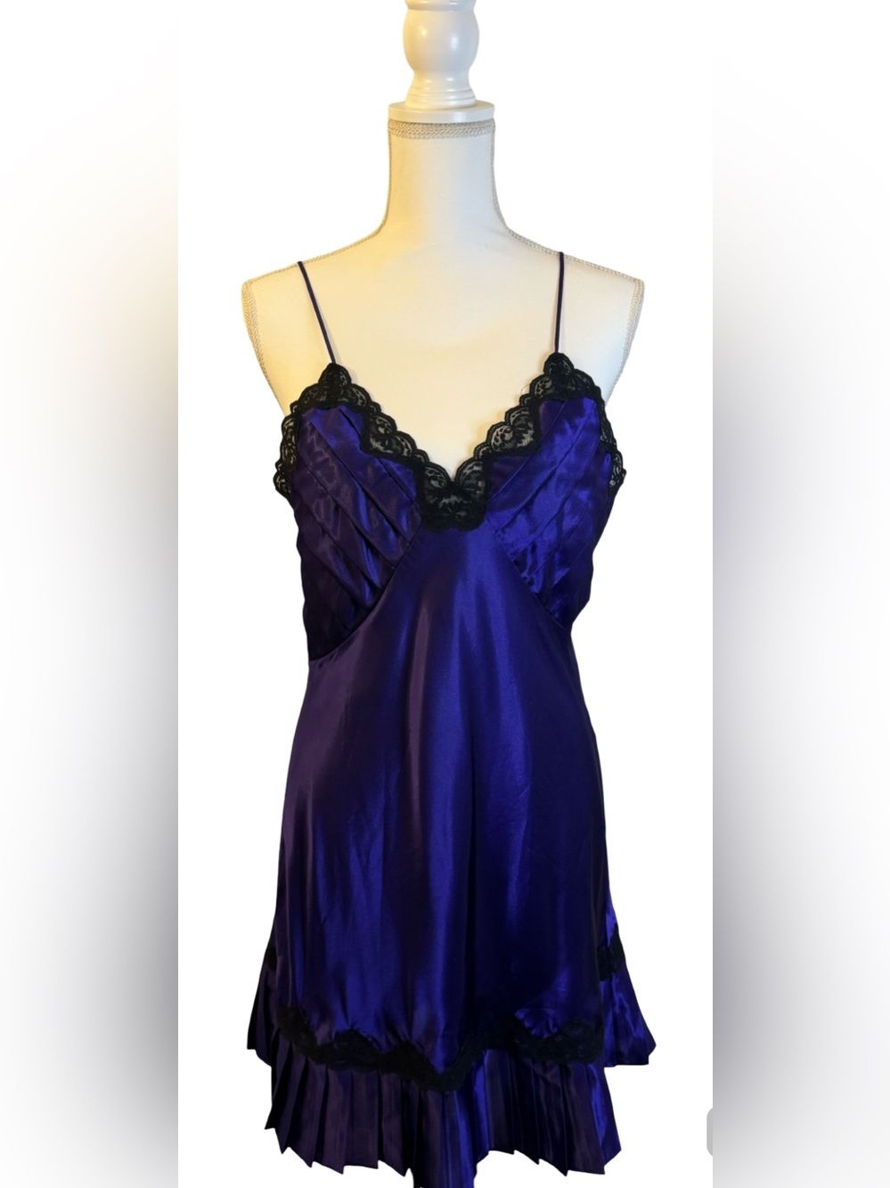 Vintage Victoria's Secret Purple with Black Lace Trim Chemise Slip Dress